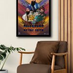 Framed Defenders of the Faith poster featuring Sikh warriors and the Golden Temple, hanging on a living room wall.