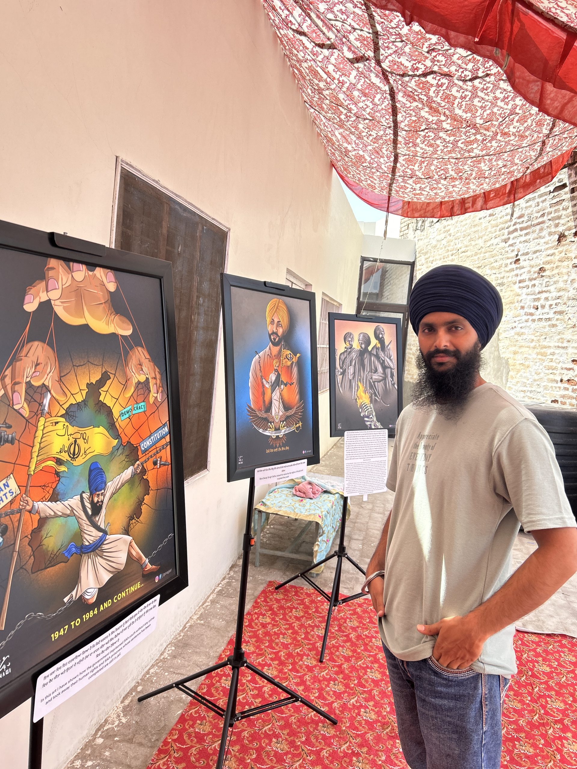 A visitor at the Vaisakhi Sikh art exhibition