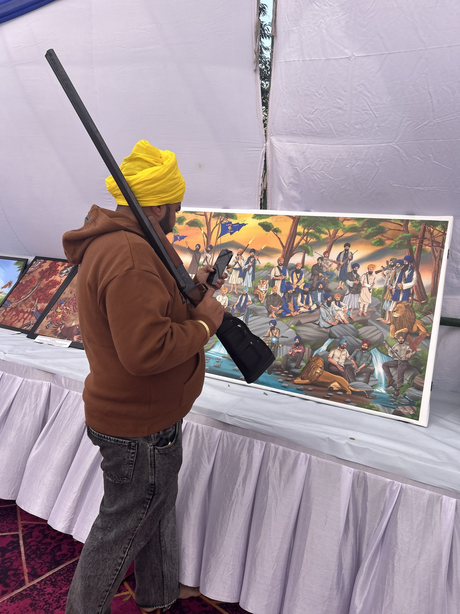 A large-format Sikh history artwork on display at the venue